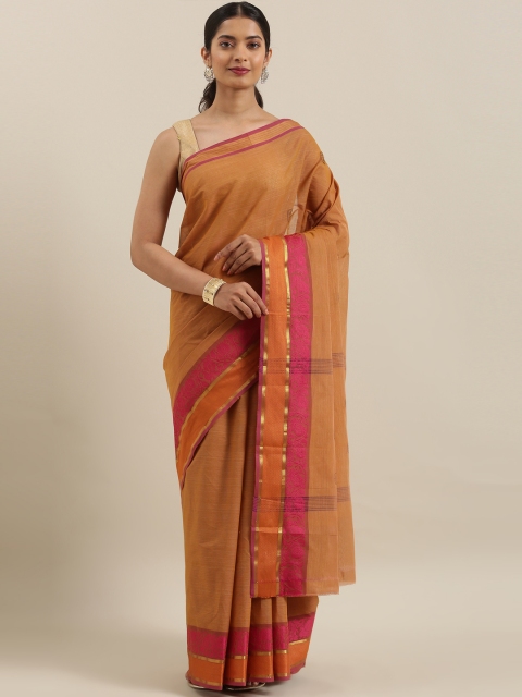 

The Chennai Silks Brown Pure Cotton Solid Chettinad Saree