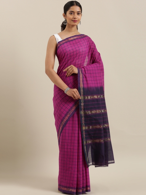 

The Chennai Silks Purple & Blue Pure Cotton Checked Venkatgiri Saree