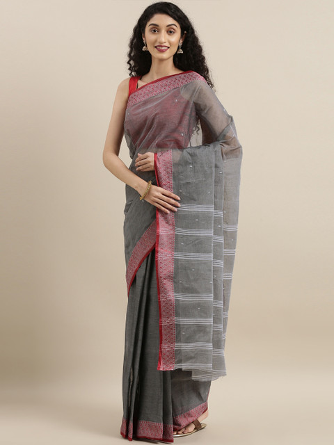 

The Chennai Silks Classicate Grey Pure Cotton Solid Taant Saree