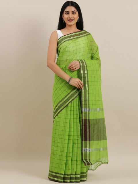 

The Chennai Silks Green & Coffee Brown Pure Cotton Checked Venkatgiri Saree