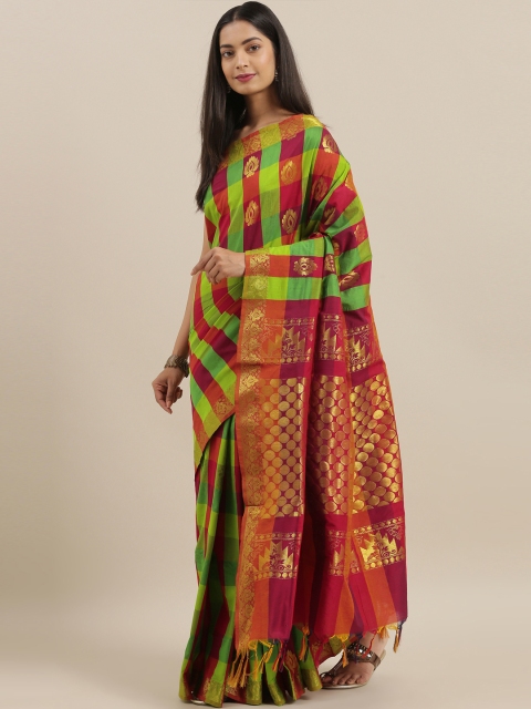

The Chennai Silks Multicoloured Checked Polycotton Kalyani Saree, Multi