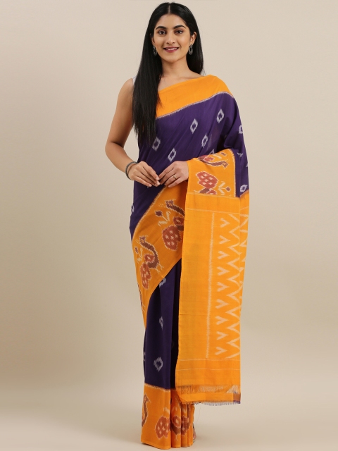 

The Chennai Silks Purple & White Pure Cotton Woven Design Pochampally Saree