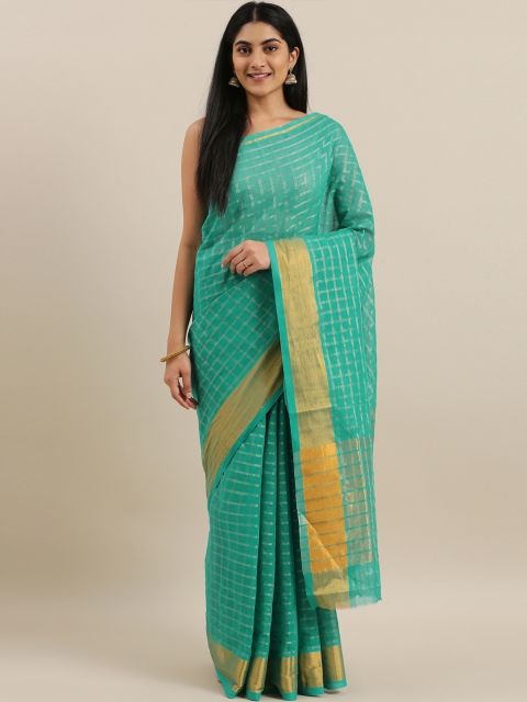 

The Chennai Silks Sea Green & Gold-Toned Pure Cotton Woven Design Venkatgiri Saree