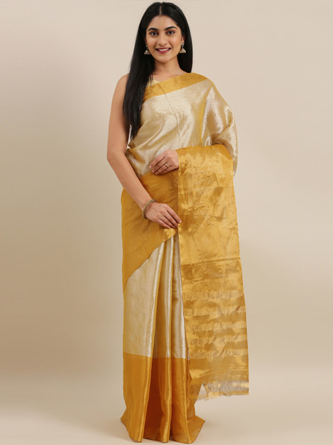 

The Chennai Silks Classicate Off-White & Gold-Toned Pure Cotton Solid Venkatgiri Saree