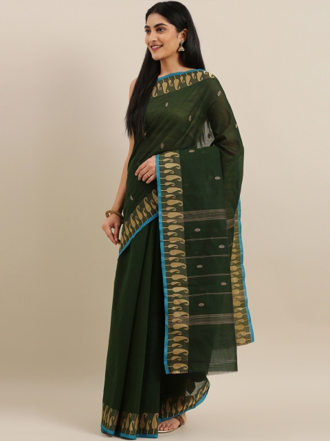 

The Chennai Silks Green & Beige Pure Cotton Woven Design Chettinad Saree
