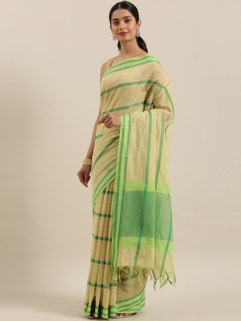 

The Chennai Silks Beige & Green Pure Cotton Woven Design Saree