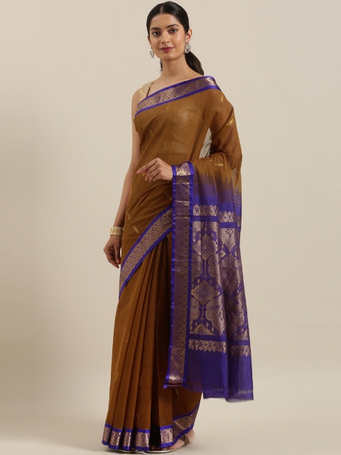 

The Chennai Silks Brown & Navy Blue Pure Cotton Woven Design Gadwal Saree