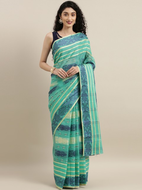 

The Chennai Silks Sea Green & Navy Blue Pure Cotton Woven Design Taant Saree