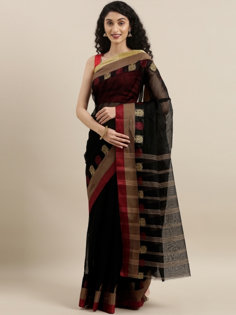 

The Chennai Silks Classicate Black Pure Cotton Woven Design Taant Saree