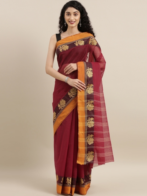 

The Chennai Silks Burgundy Pure Cotton Solid Taant Saree