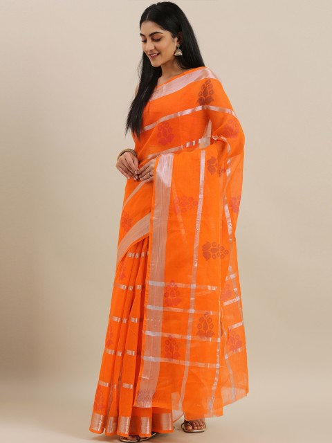 

The Chennai Silks Orange & Gold-Toned Pure Cotton Woven Design Venkatgiri Saree