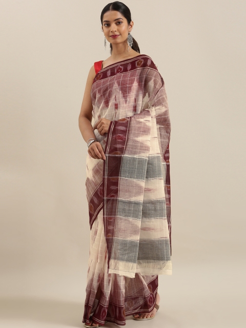 

The Chennai Silks Off-White & Burgundy Pure Cotton Woven Design Pochampally Saree