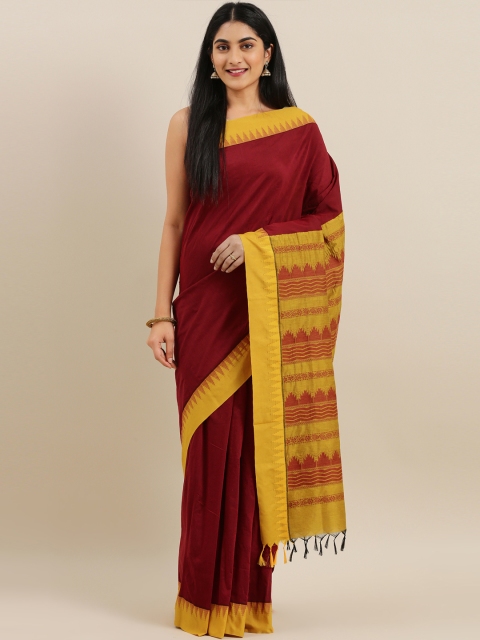 

The Chennai Silks Maroon & Mustard Polycotton Woven Design Saree