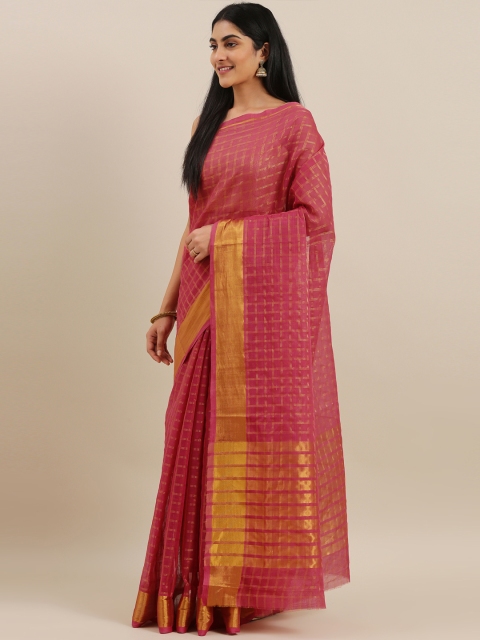 

The Chennai Silks Pink Pure Cotton Striped Venkatgiri Saree