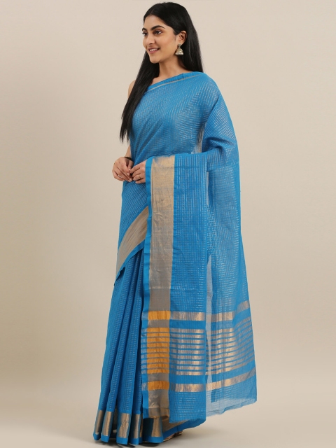 

The Chennai Silks Blue Pure Cotton Solid Venkatgiri Saree