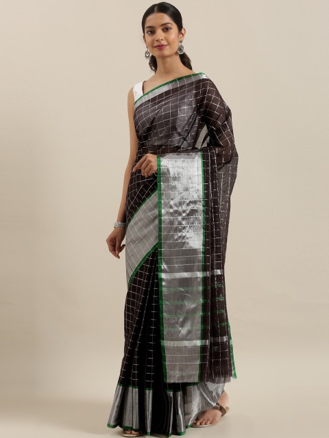 

The Chennai Silks Classicate Brown & Silver Pure Cotton Woven Design Venkatgiri Saree, Coffee brown
