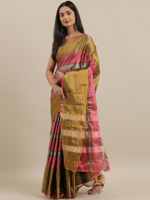 

The Chennai Silks Classicate Green & Pink Pure Cotton Striped Venkatgiri Saree