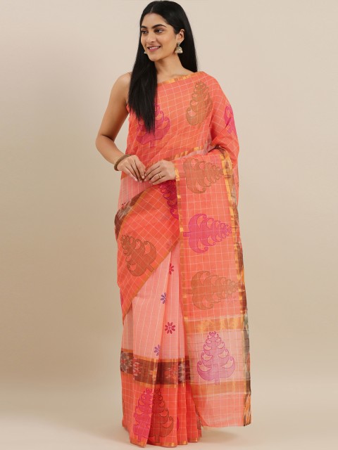 

The Chennai Silks Peach-Coloured Pure Cotton Woven Design Venkatgiri Saree