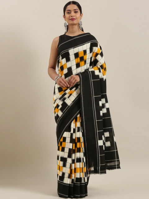 

The Chennai Silks Classicate Black & Off-White Pure Cotton Checked Pochampally Saree