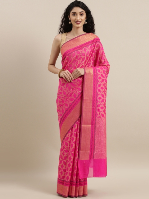 

The Chennai Silks Pink & Gold-Toned Organza Woven Design Saree