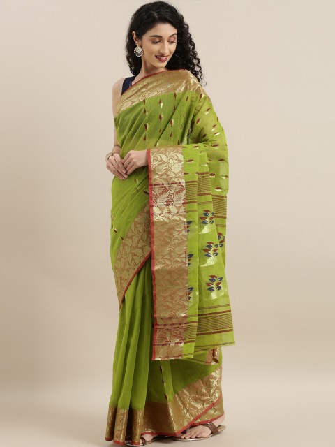 

The Chennai Silks Green Pure Cotton Woven Design Taant Saree