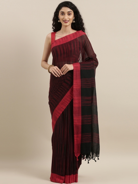 

The Chennai Silks Black & Pink Linen Blend Ikat Woven Design Saree