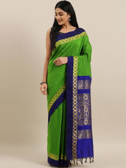 

The Chennai Silks Green & Navy Blue Polycotton Solid Saree