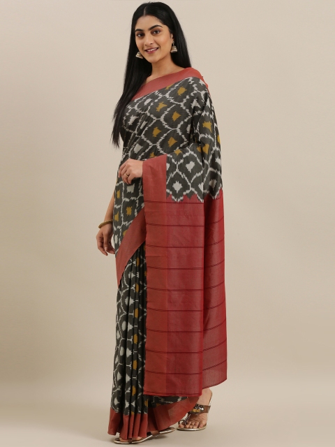 

The Chennai Silks Classicate Grey & Maroon Pure Cotton Woven Design Pochampally Saree