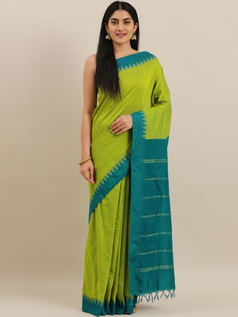 

The Chennai Silks Classicate Green Solid Polycotton Saree