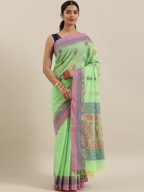 

The Chennai Silks Fluorescent Green & Pink Pure Cotton Woven Design Kovai Saree