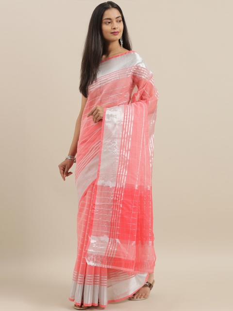 

The Chennai Silks Peach-Coloured Pure Cotton Striped Venkatgiri Saree