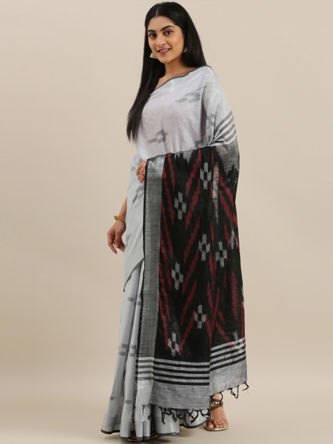 

The Chennai Silks Classicate Off-White & Black Linen Blend Woven Design Saree