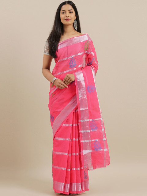 

The Chennai Silks Pink Pure Cotton Striped Venkatgiri Saree