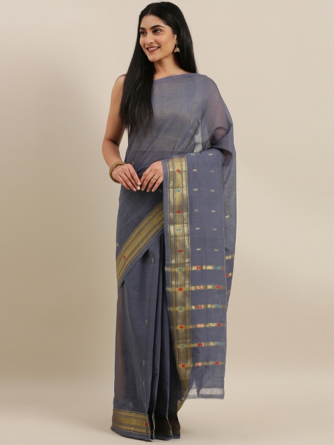 

The Chennai Silks Grey & Gold-Toned Pure Cotton Woven Design Venkatgiri Saree