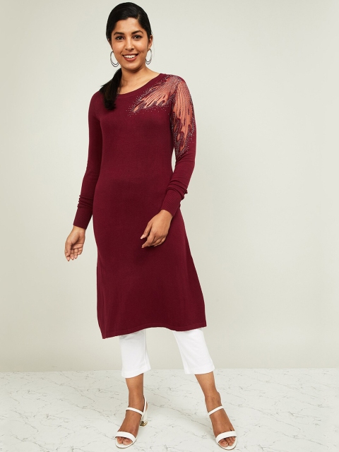 

Melange by Lifestyle Women Burgundy Embellished Tunic