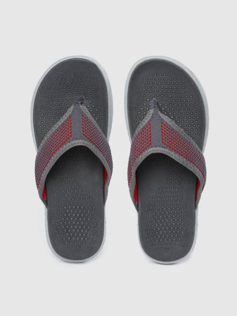 

Kook N Keech Men Charcoal Grey & Red Self Design Thong Flip-Flops