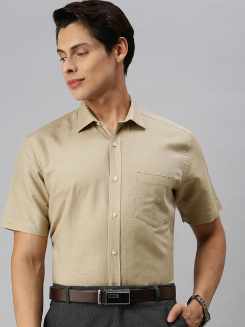 

Park Avenue Men Beige Self-Designed Formal Shirt