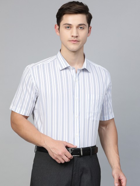 

Park Avenue Men White & Blue Regular Fit Striped Knitted Formal Shirt