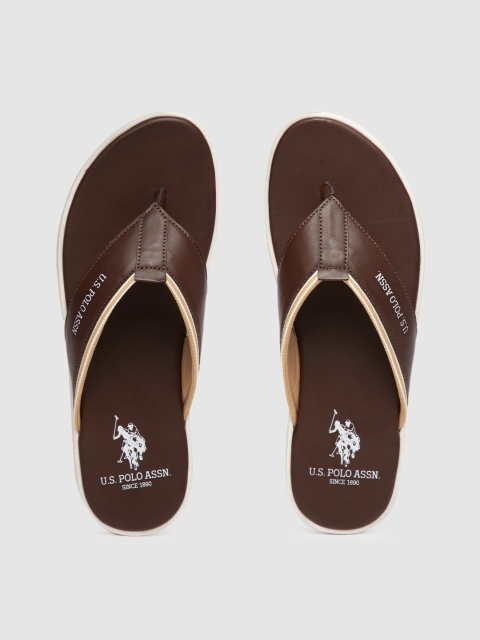 

U.S. Polo Assn. Men Brown Solid AVENS Brand Logo Thong Flip-Flops