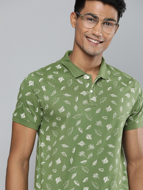 

Mast & Harbour Men Green& White Printed Polo Collar T-shirt