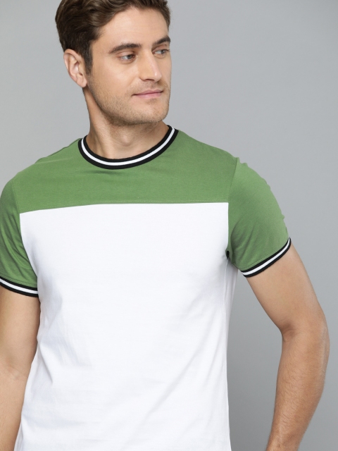 

Mast & Harbour Men Olive Green & White Colourblocked Round Neck T-shirt