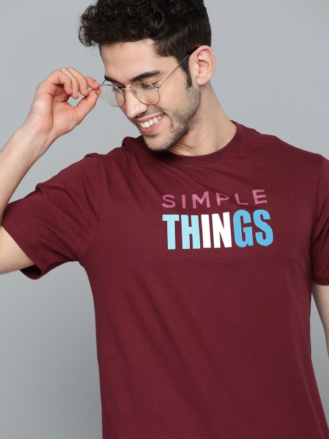 

Mast & Harbour Men Maroon & Blue Printed Round Neck T-shirt