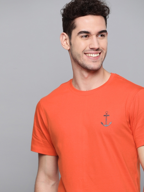 

Mast & Harbour Men Orange Pure Cotton Solid Round Neck T-shirt