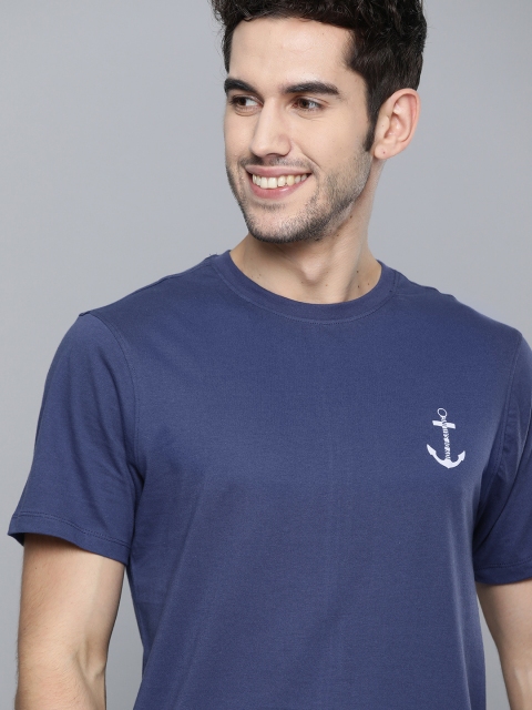 

Mast & Harbour Men Navy Blue Pure Cotton Round Neck T-shirt