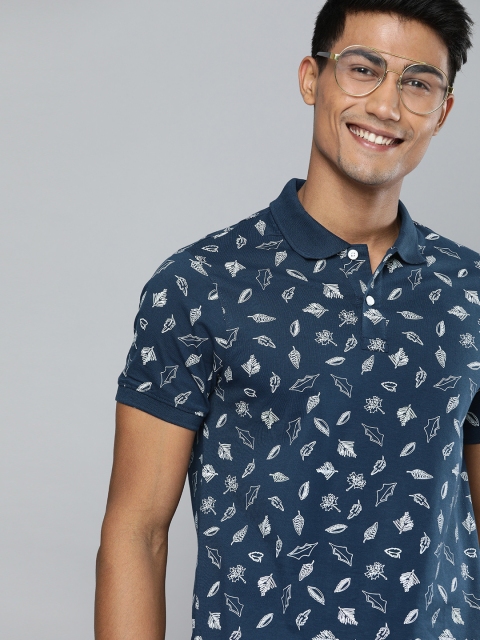 

Mast & Harbour Men Navy Blue & White Printed Polo Collar T-shirt