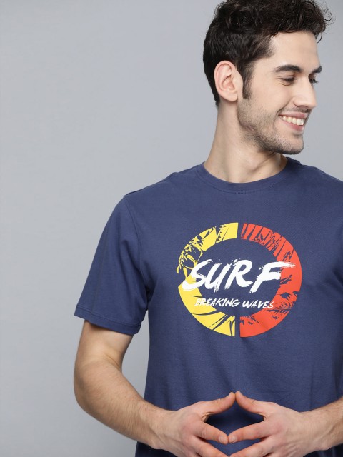 

Mast & Harbour Men Navy Blue & White Pure Cotton Printed Round Neck T-shirt