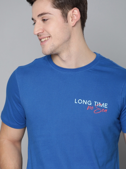 

Mast & Harbour Men Blue Pure Cotton Solid Round Neck T-shirt