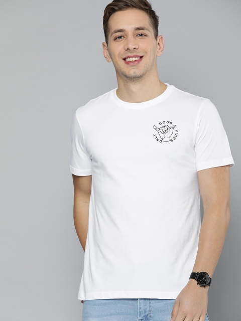 

Mast & Harbour Men White Solid Round Neck T-shirt with Printed Detail
