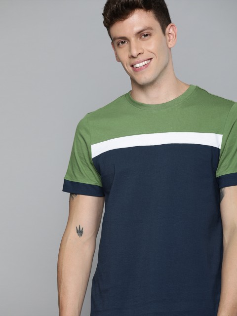 

Mast Harbour Men Olive Green Colourblocked Round Neck Pure Cotton T-shirt