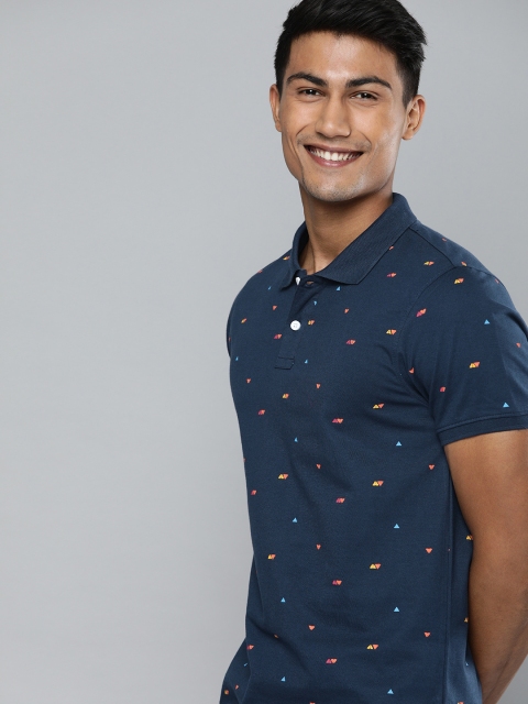 

Mast Harbour Men Navy Blue Red Printed Polo Collar Pure Cotton T-shirt